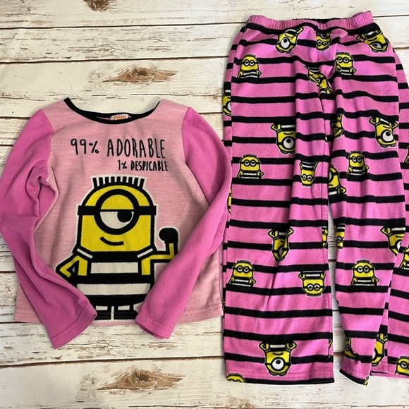 Despicable Me Minions Pink Pajama Set Frozen Bear Fair Isle Girls size 8 - Picture 11 of 15